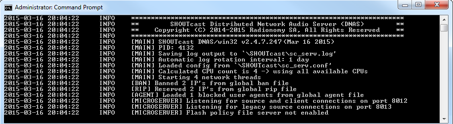Example of the Windows DNAS server running
