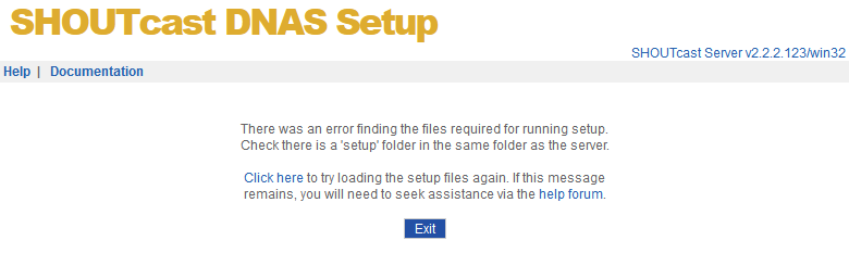 Setup Mode Error Loading