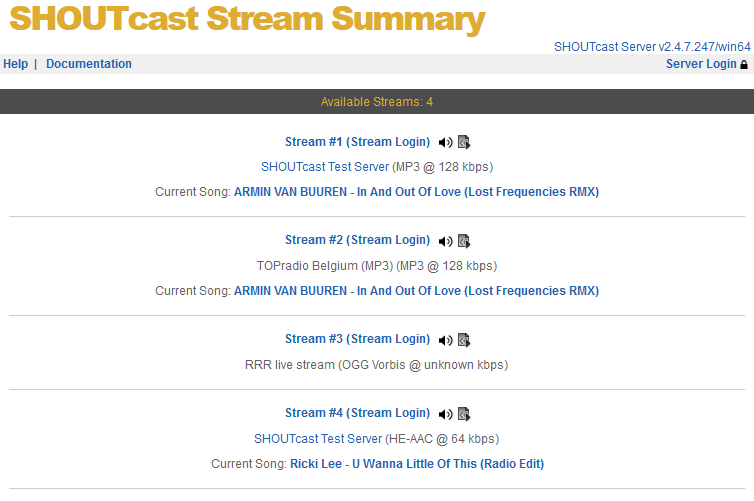 Streams Summary Page